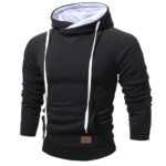 Men's High-Neck Pullover Hoodie with Contrast Lining and Drawstrings