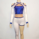 Two-Piece Blue Sequin Majorette Uniform with Asymmetric Leggings